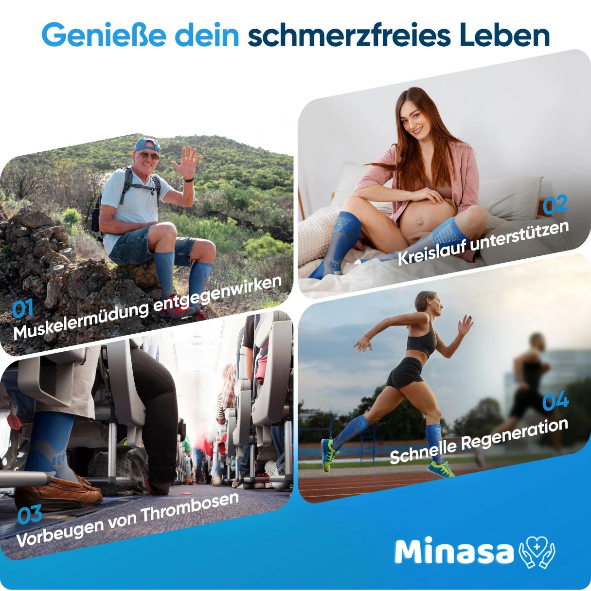 Minasa Kompressionsstrümpfe für schmerzfreie Beine & Füße