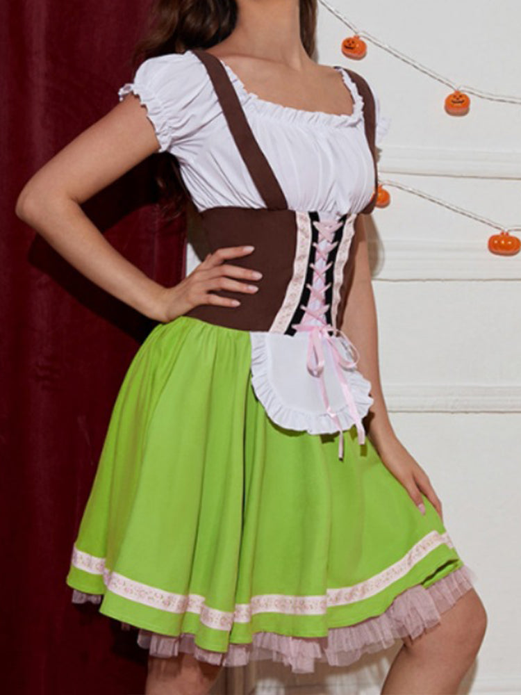 Amalia | Einfaches Dirndl aus Leinenmischung in Kontrastfarbe