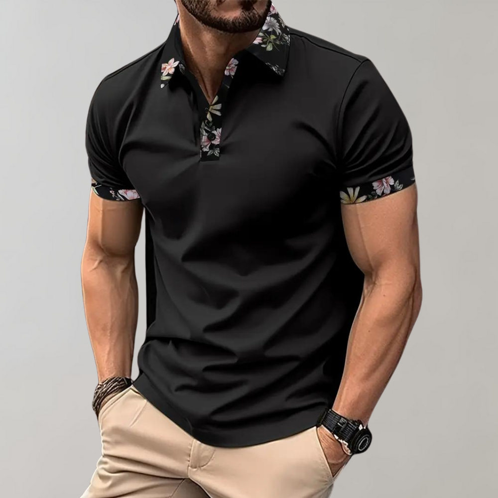 Herren-Poloshirt mit Blumendruck