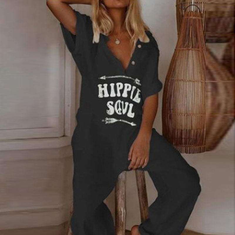 Hippie Soul – Modischer Overall mit V-Ausschnitt aus weicher Baumwolle