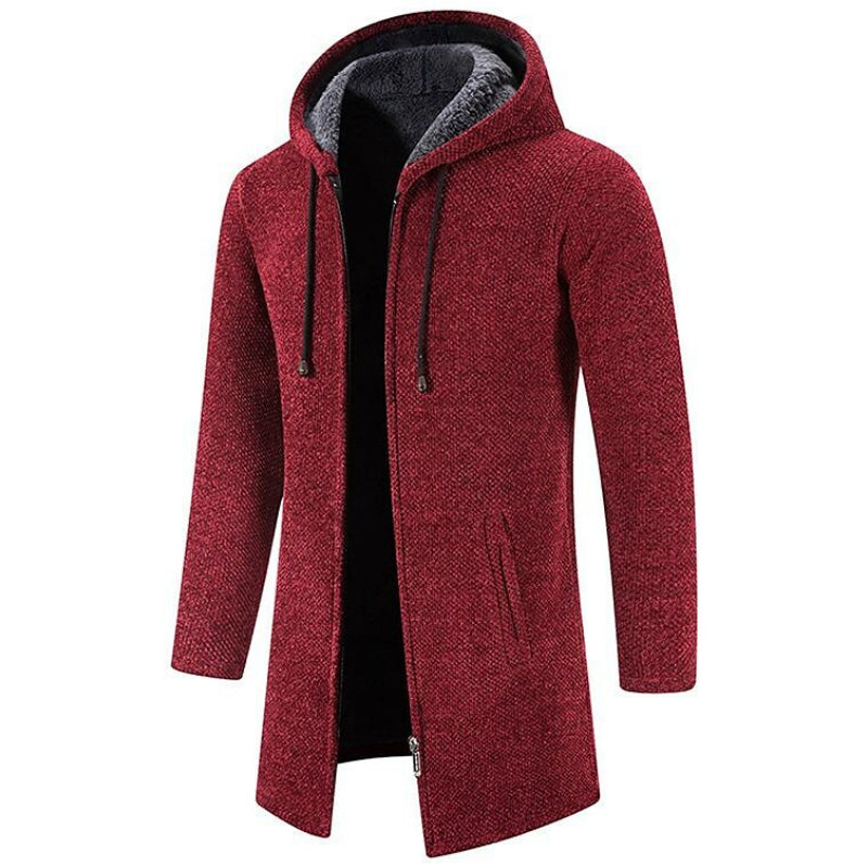 Alex – Stylischer langer Cardigan aus Wollmischung mit Kapuze