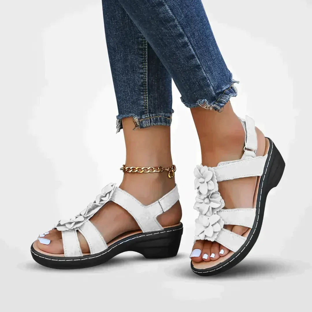 Cecily - Damen Sommer Serie Blumen Plateau Sandalen